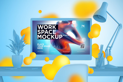 有创意的彩色 iMac 电脑样机场景下载[PSD]