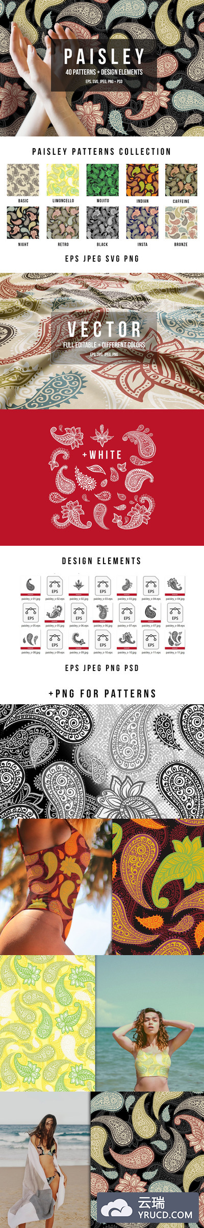 华美古典元素佩斯利无缝图案合集