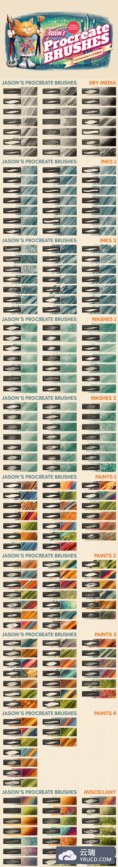 [精品] iPad Pro绘画必备的极品 Procreate 插画肌理效果必备笔刷套装下载[BRUSH]