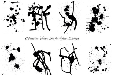 矢量的墨点撒墨泼墨效果笔触肌理文件下载[EPS]