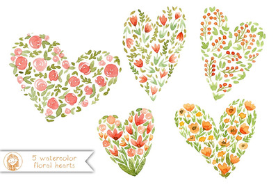 水彩爱心插画 Watercolor Hearts