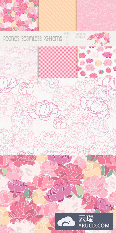 牡丹无缝图案 Peonies Seamless Patterns Pro
