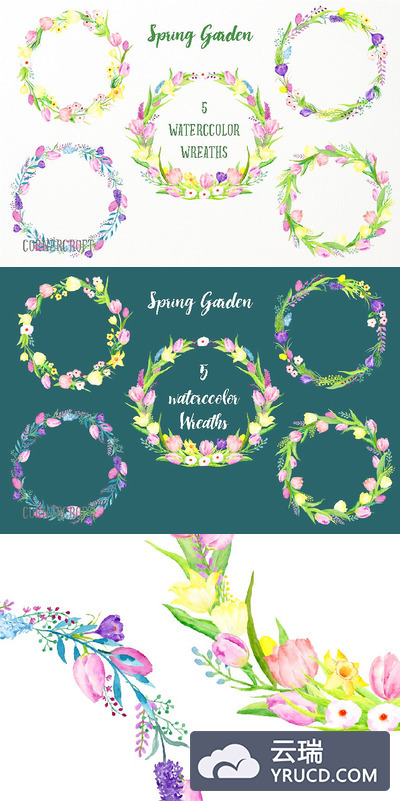 水彩花卉花环素材 Watercolor Spring Flower Wreath