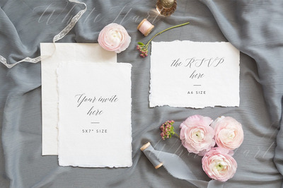 婚礼邀请函样机 Wedding invitation suite mock up