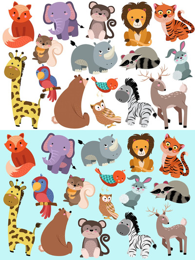 可爱的动物插画 Cute Baby Animals Vector & PNG Pack