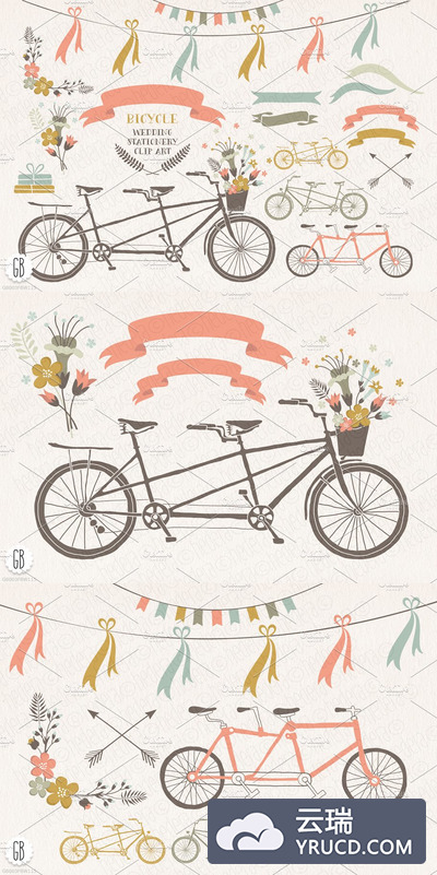 双人自行车婚礼花卉 Tandem bicycle flowers wedding card