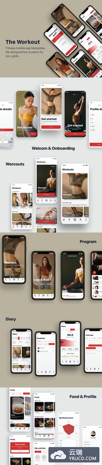 运动健身锻炼 APP UI KIT app设计iOS套装下载  [fig,Sketch]