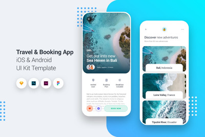 UI Kits | 旅行预订应用iOS和Android UI工具包PSD,SKETCH,XD模板