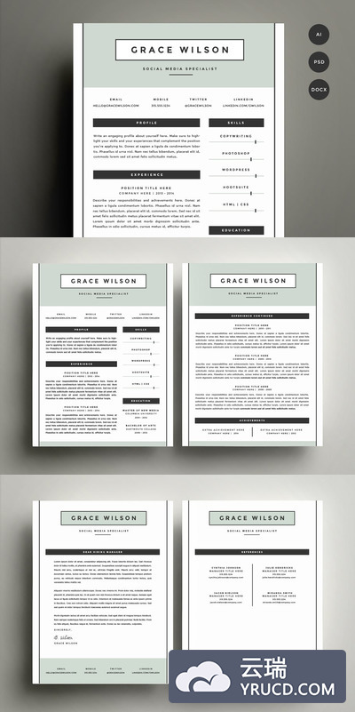 专业简历模板 Resume Template 4 Pack | CV Template