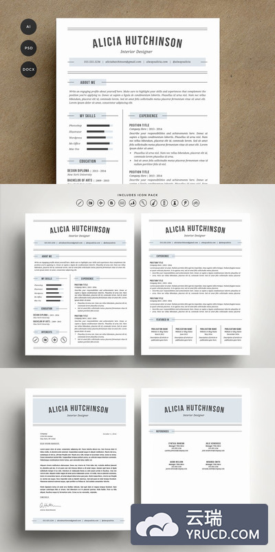 干净的简历模板 Resume Template 4 Pack | CV Template