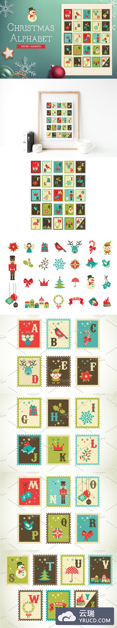 创意圣诞节元素插画 Christmas Alphabet Poster & elements