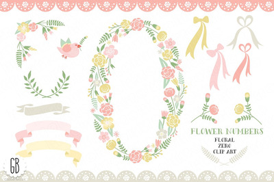 花卉字母0创意插画 Floral number, zero, anniversary