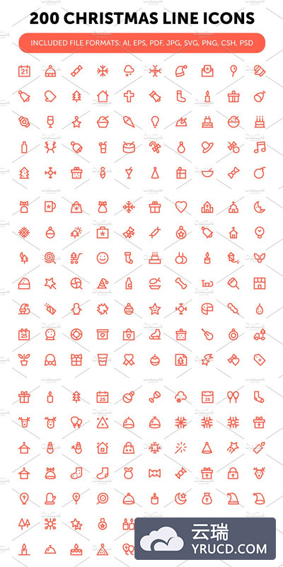 圣诞节图标下载 200 Christmas Line Icons