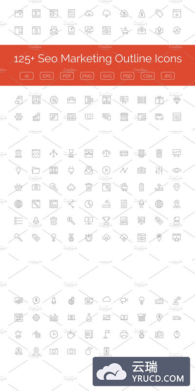 市场营销矢量图标下载 125+ Seo Marketing Outline Icons