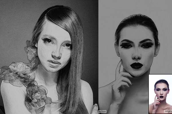 铅笔素描绘画效果照片处理ps动作下载