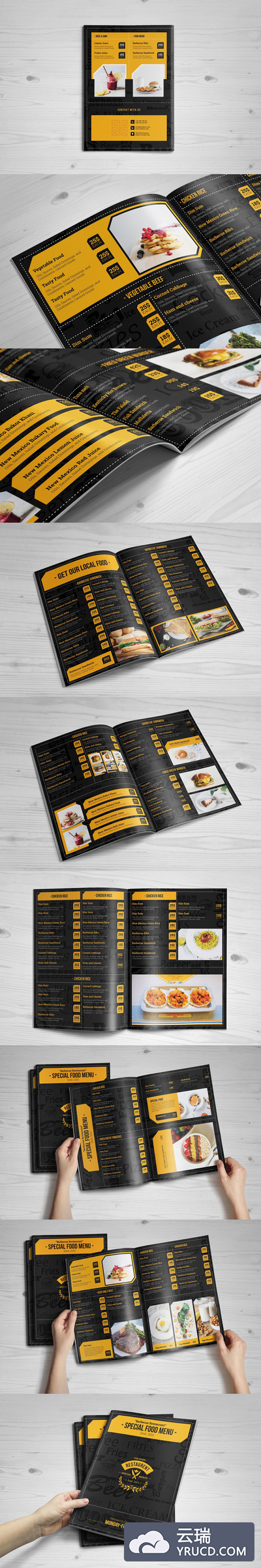 12页餐厅食物菜单黑色排版手册设计