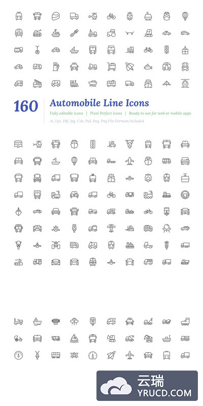 汽车线条图标下载 160 Automobile Line Icons