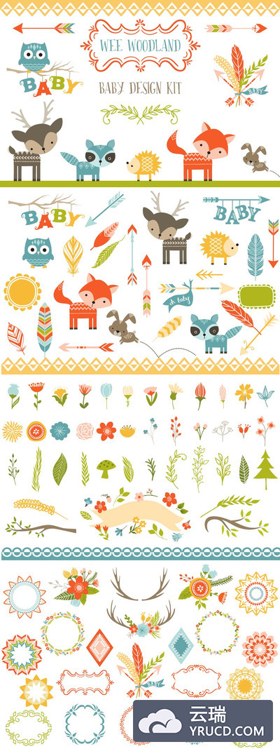 可爱的森林动物插画 Wee Woodland Juvenile Baby Graphics