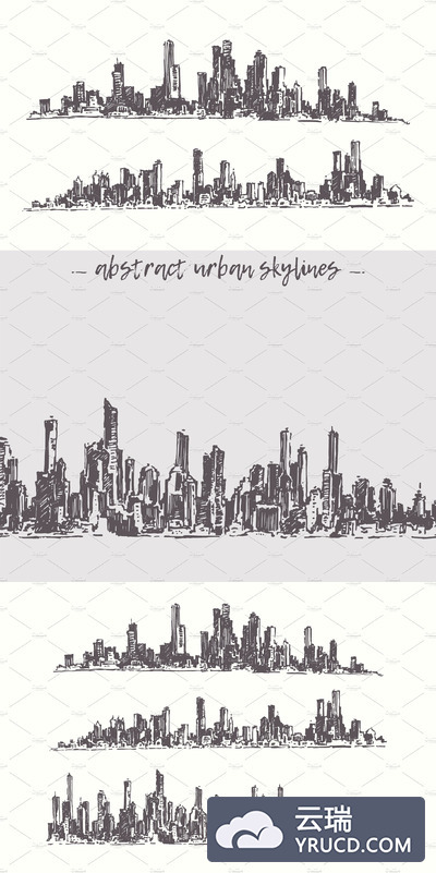 城市的天际线素描插画 Abstract urban cities skylines
