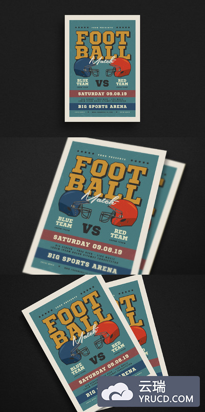 复古美式足球宣传单模板 Old American Football Flyer