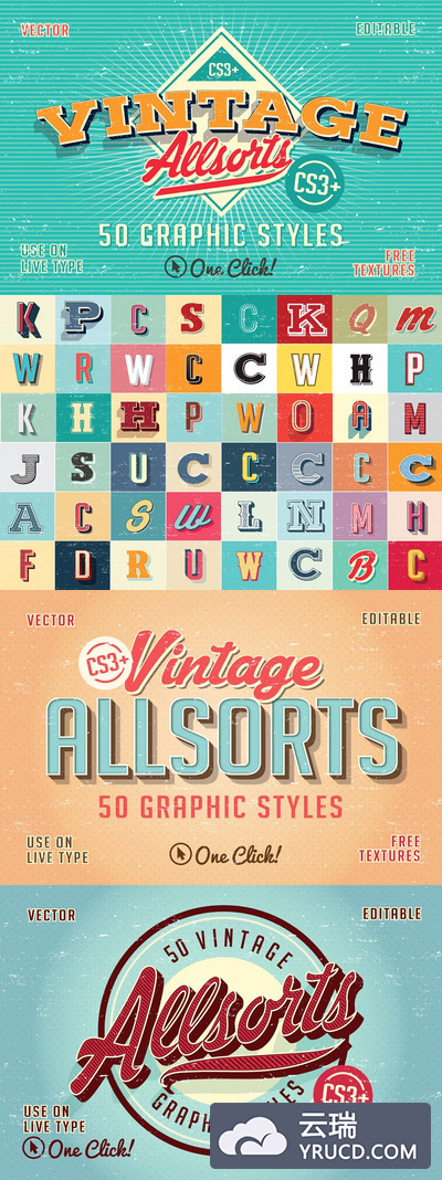 经典字体图层样式 Vintage Allsorts Graphic Styles