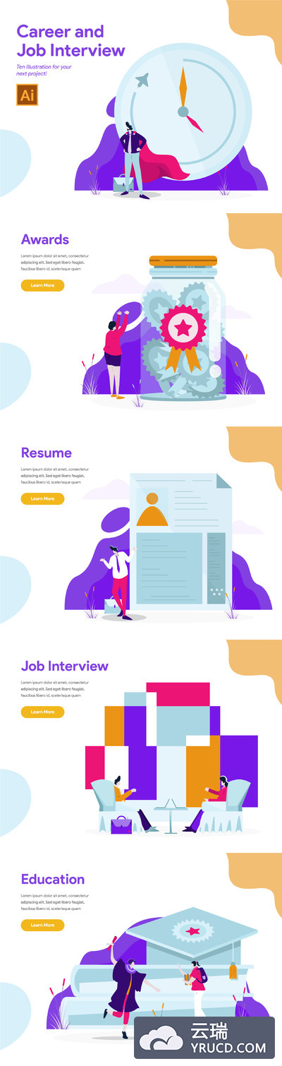 面试求职或人力资源相关的矢量插画素材下载[Ai]