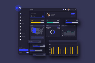 常用深色金融大数据后台ui模板下载[Sketch]