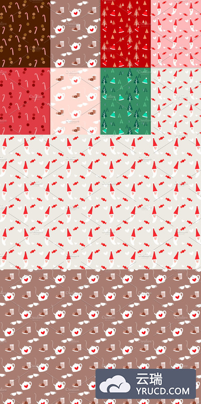 圣诞节元素背景纹理 8 Christmas seamless patterns