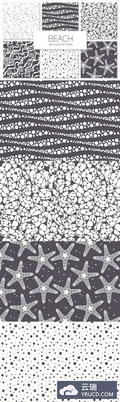 海滩海洋元素背景纹理 Beach. Seamless Patterns Set