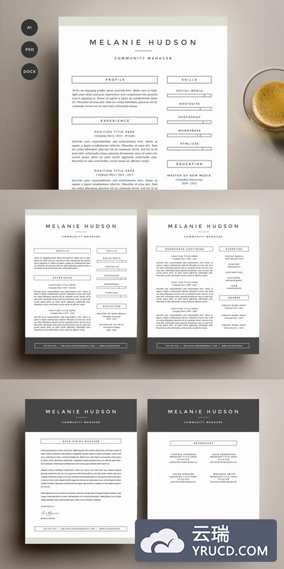 简单简历模板下载 Resume Template 4 Pack | CV Template