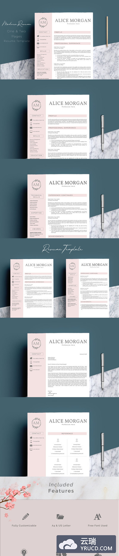 时尚简历模板 2 Pages Word Resume Template