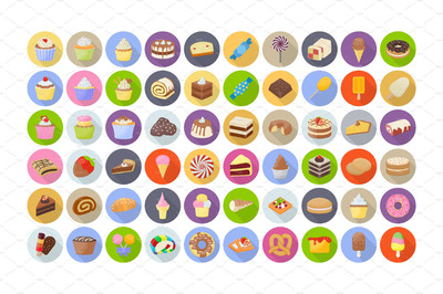 美食矢量图标素材 60 Cakes and Desserts Flat Icons