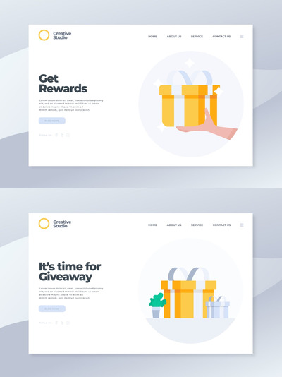 平面图形 | 时尚简洁高品质品牌矢量扁平化获得奖励登陆页面banner设计元素