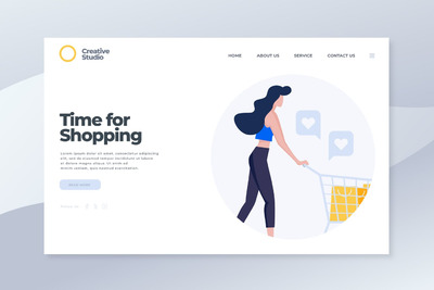 平面图形 | banner网站购物时间时尚扁平化风格的多用途登陆页面设计模板