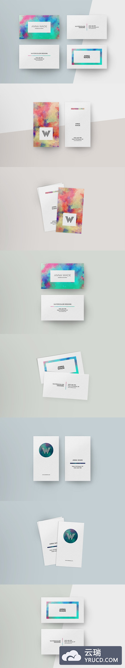 水彩商业个性名片模板 8 Watercolor Business Cards