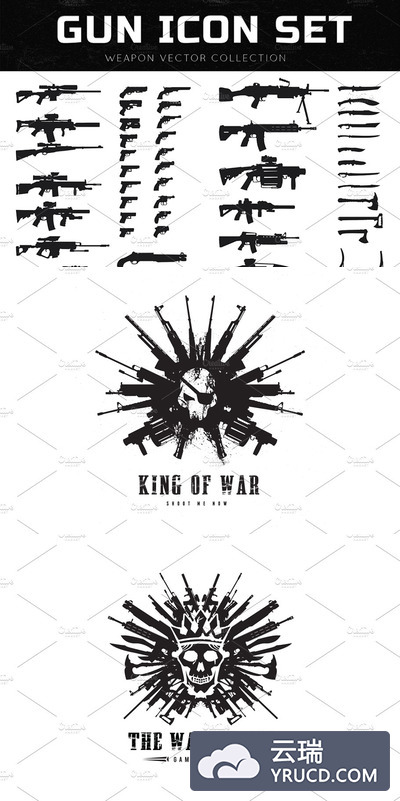 武器矢量图形图标素材 Weapon Vector Set and Dark Logo