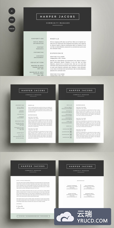 个人求职简历下载 Resume Template 4 Pack | CV Template