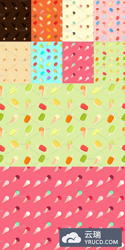 8个冰淇淋和冰棒的图案 8 icecreams and popsicles patterns
