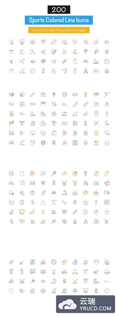 运动元素图标素材 200 Sports Colored Line Icons