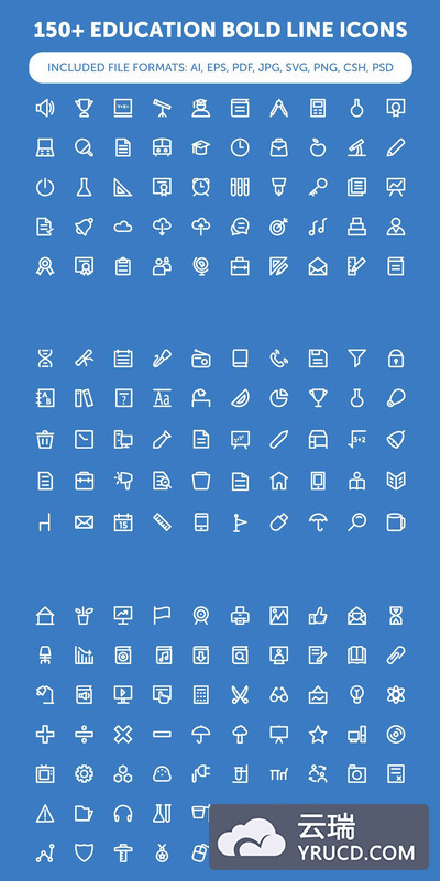 150+教育粗体线条图标下载 150+ Education Bold Line Icons