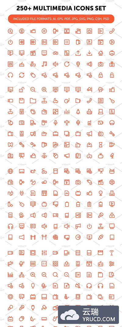 多媒体矢量图标素材 250+ Multimedia Icons Set