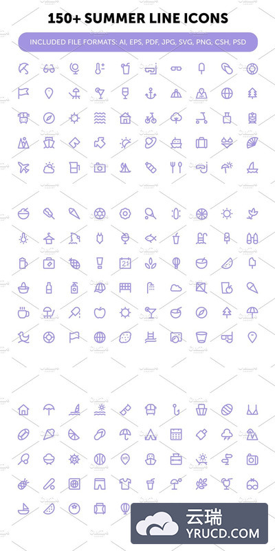 夏季矢量图标素材 150+ Summer Line Icons