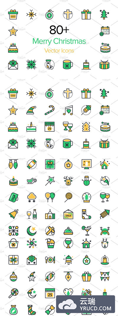 圣诞节图标素材 80+ Merry Christmas Vector Icons