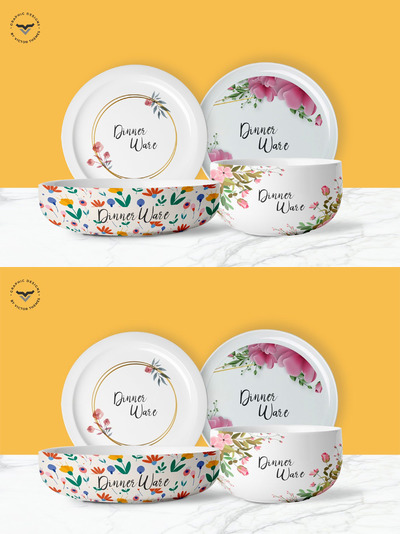 瓷器餐具花纹纹样设计展示样机下载[PSD]