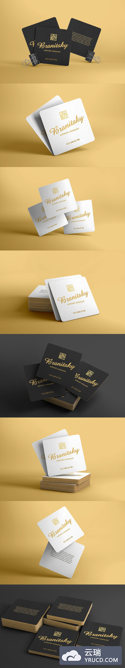 圆角方形卡片名片设计展示样机[PSD]