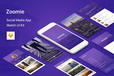 UI Kits | 紫色精美现代时尚外观精心打造完美网络系统应用程序用于素描的社交媒体移动APP
