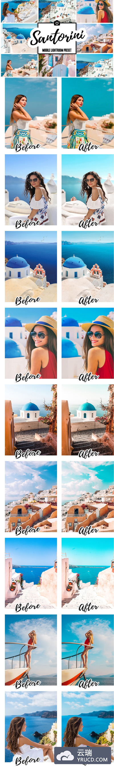 圣托里尼岛旅行人物摄影lightroom移动预设