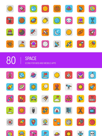 宇宙元素矢量图标素材 80 Space Icons