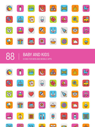 小孩矢量图标下载 88 Baby and Kids Icons