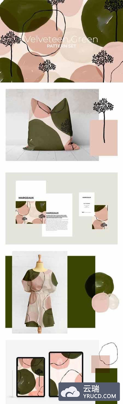 绿色&腮红色棉绒服装设计图案合集